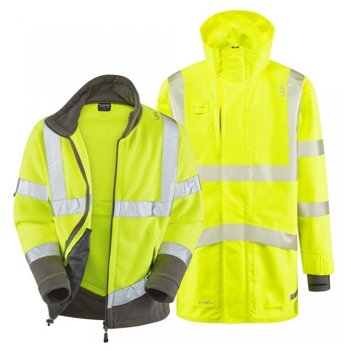Leo Workwear Clovelly With Hartland Class 3 Hi-Vis Yellow Anorak Fleece Leo Workwear Clovelly With Hartland Class 3 Hi-Vis Yellow Anorak Fleece